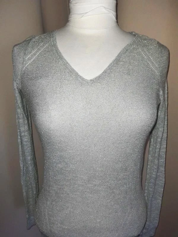 Thin silver/gold V-neck sweater for women size 36 - S – photo 2